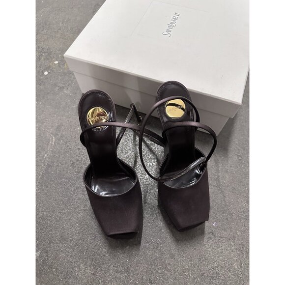 Saint Laurent Liberat Platform Sandals Heels Black Brown - Picture 4 of 11